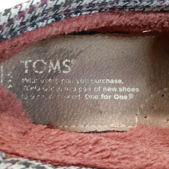 Tom's Youth Unisex Houndstooth Faux Fur Lined Slip On Flap Shoes Black Size 3 - Picture 2 of 3